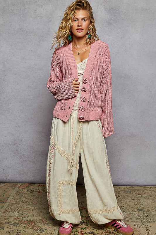 The Cora Button-Up Cardigan in Rose Pink