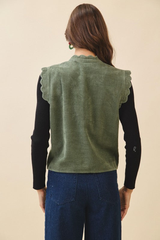 The Sprig Corduroy Buttons Down Vest in Olive