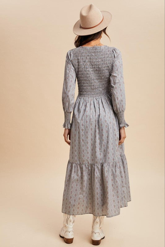 The Liora Button Down Dress in Slate Blue