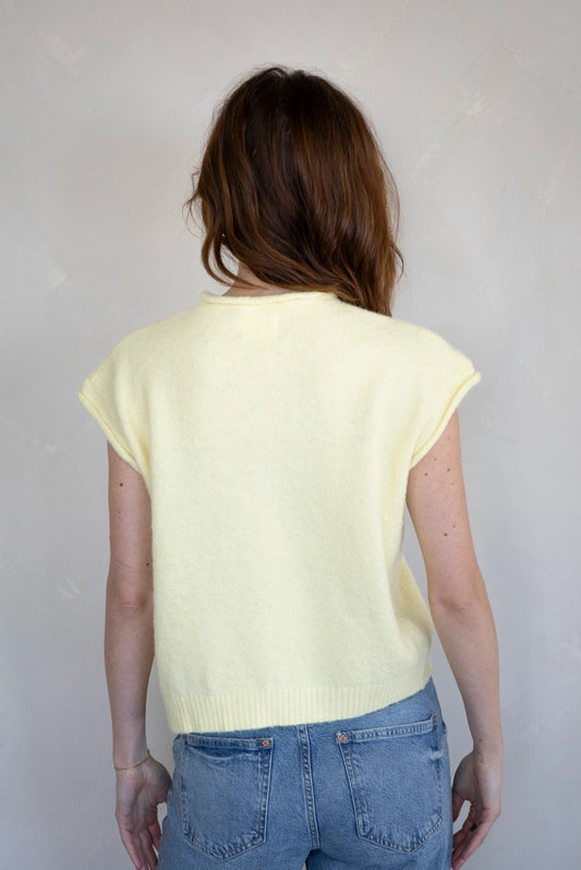 The Faye Short Sleeved Button-Up Cardigan in Yellow