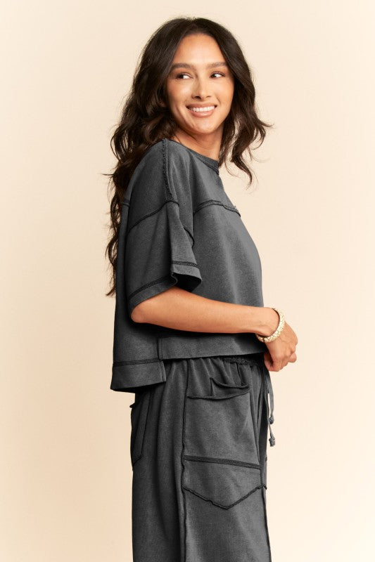 The Drosin Washed Exposed Barrel Pants Set in Black
