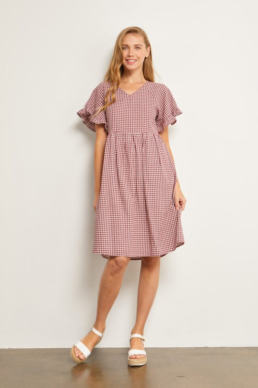 The Jena Plaid Dress in Burgundy