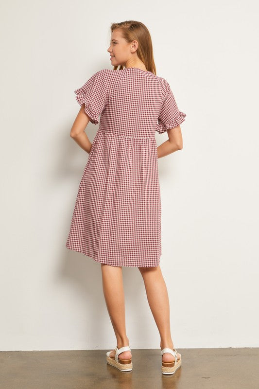 The Jena Plaid Dress in Burgundy