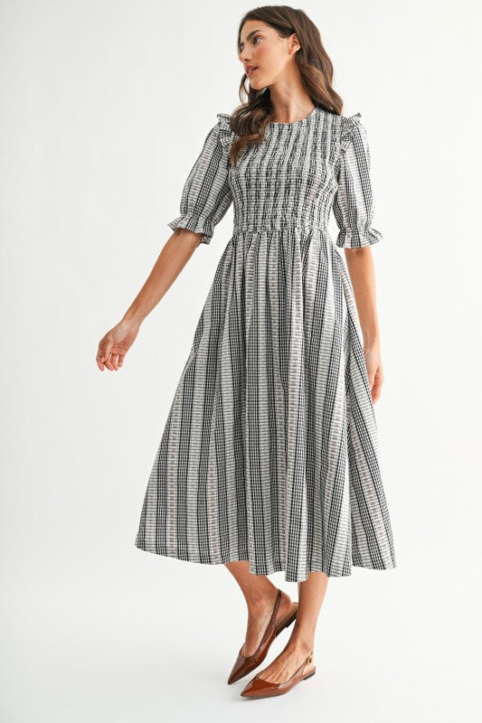 The Kalona Gingham Dress in Black Multi