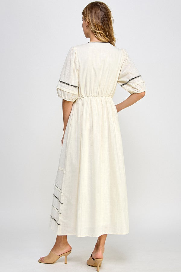 The Iris Trim Detail Midi Dress in Cream