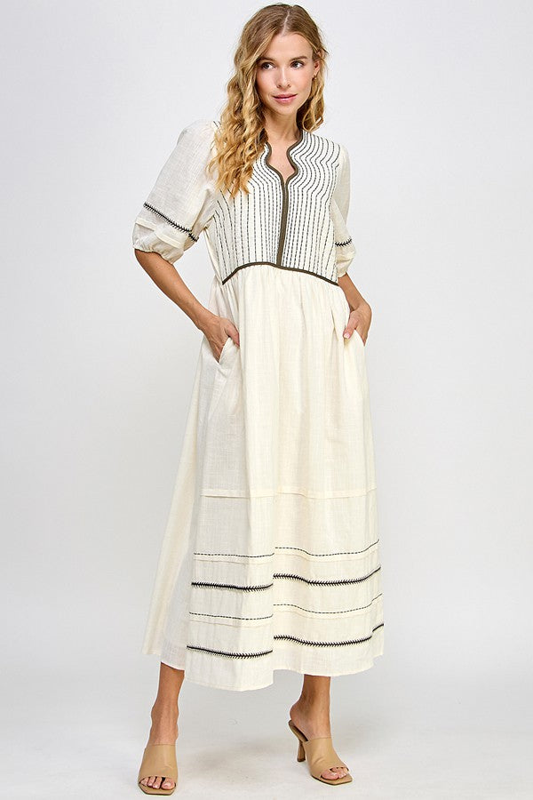 The Iris Trim Detail Midi Dress in Cream