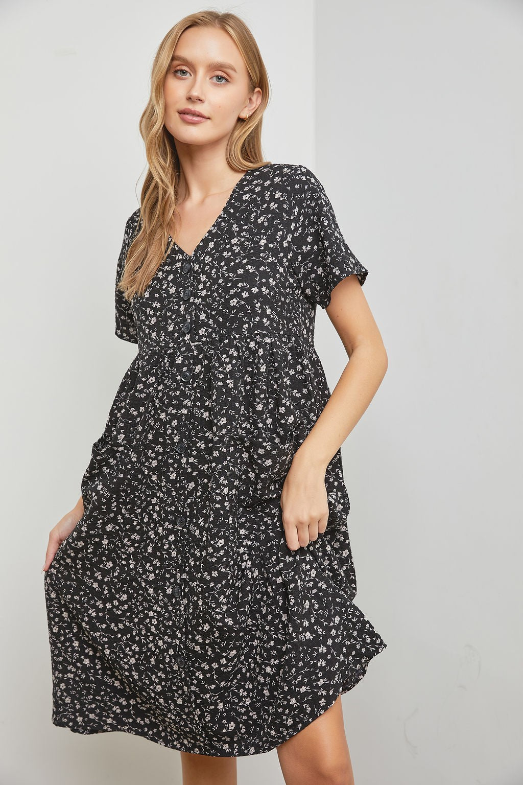 The Ulani Button Front Dress in Black Multi