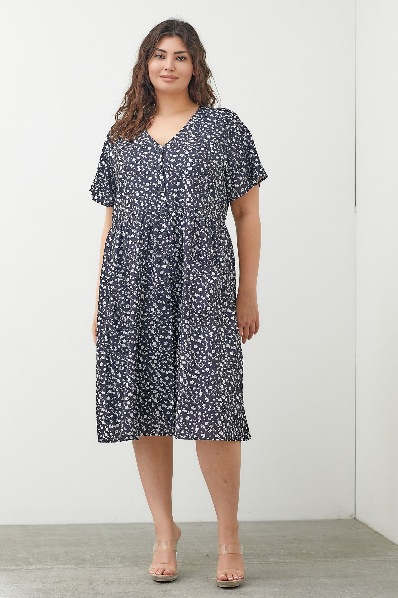 The Ulani Button Front Dress in Black Multi