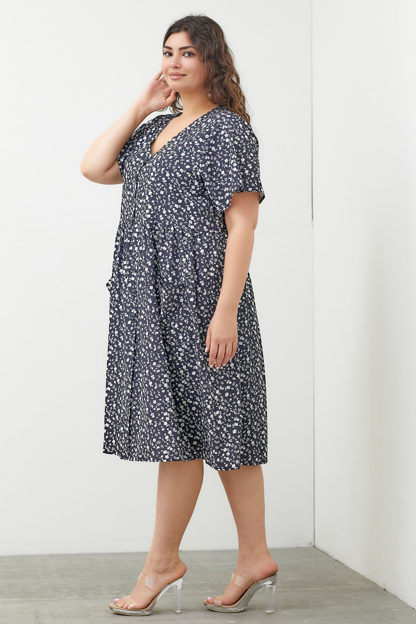 The Ulani Button Front Dress in Black Multi