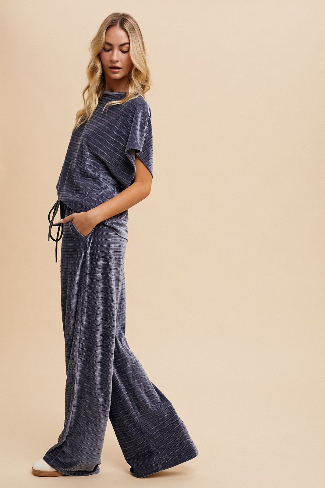 The Sorellin Velvet Set in Steel Blue