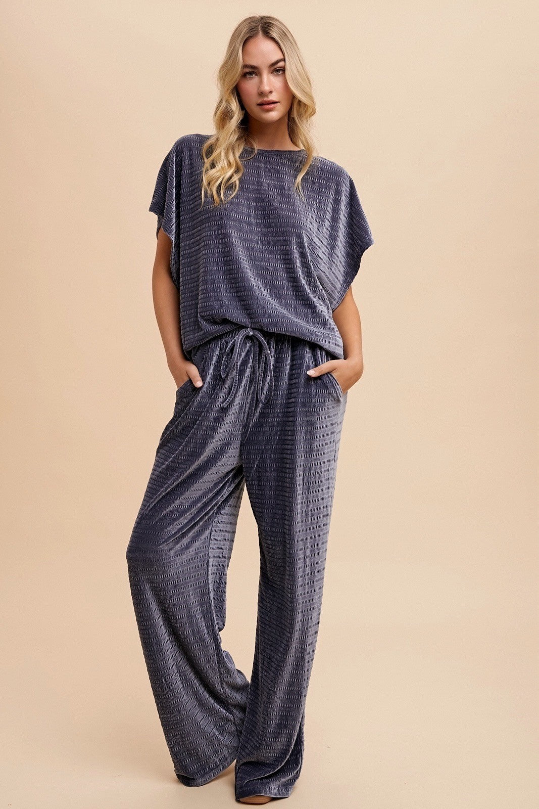 The Sorellin Velvet Set in Steel Blue