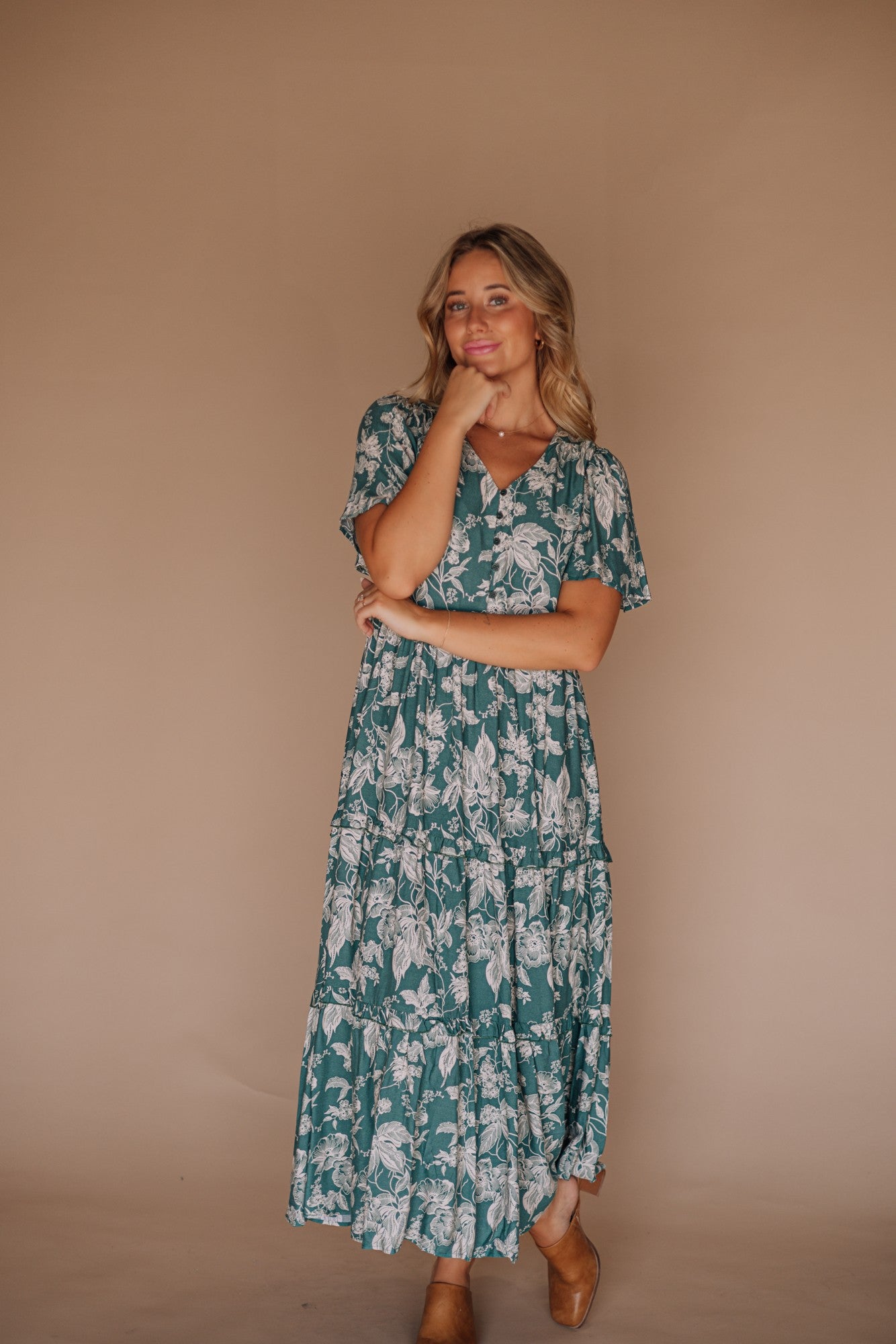 The Caralenia Button-Down Dress in Green