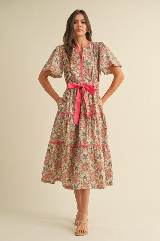 The Katt Dress in Coral Multi Floral