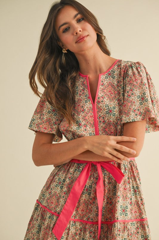 The Katt Dress in Coral Multi Floral