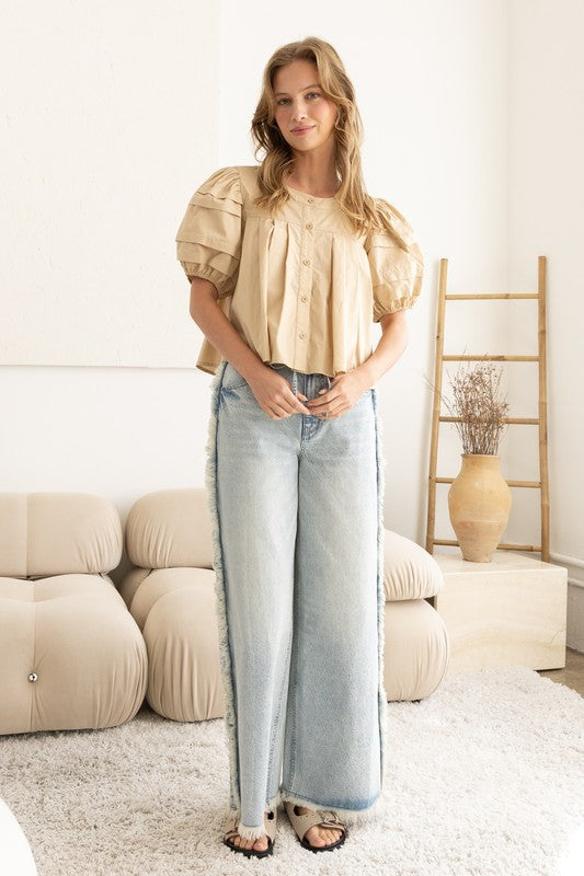 The Alenra Button Top in Beige