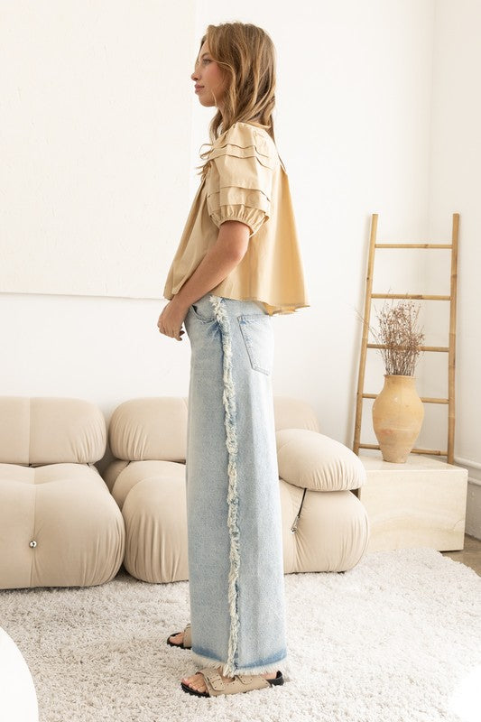 The Alenra Button Top in Beige