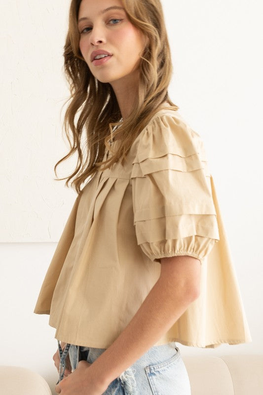 The Alenra Button Top in Beige