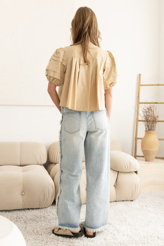 The Alenra Button Top in Beige