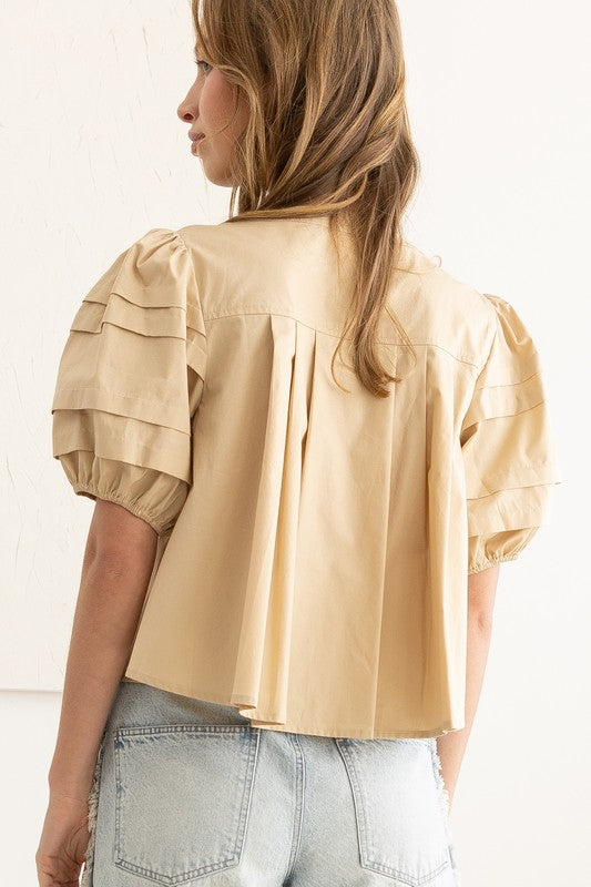 The Alenra Button Top in Beige