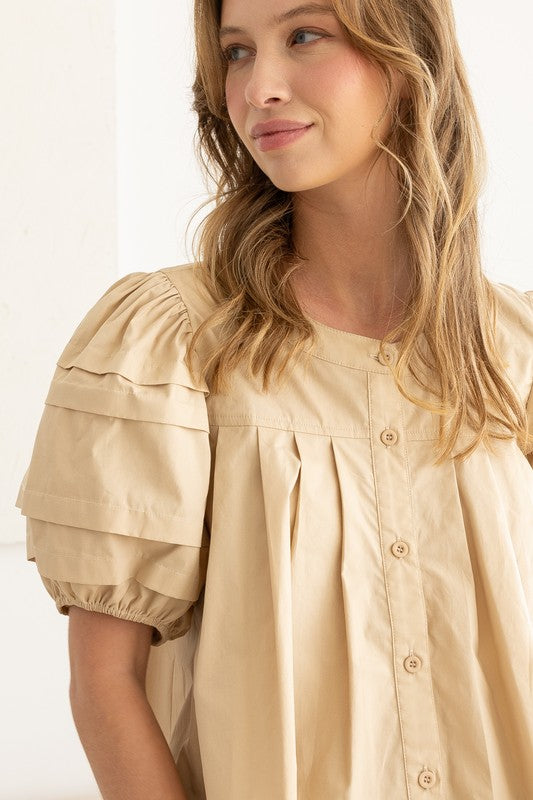 The Alenra Button Top in Beige