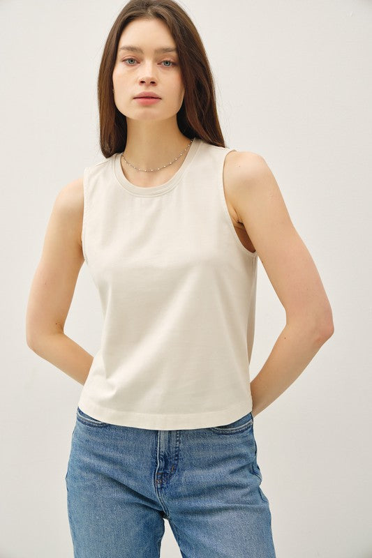 The Contessa Boxy Cut Tank in Stone