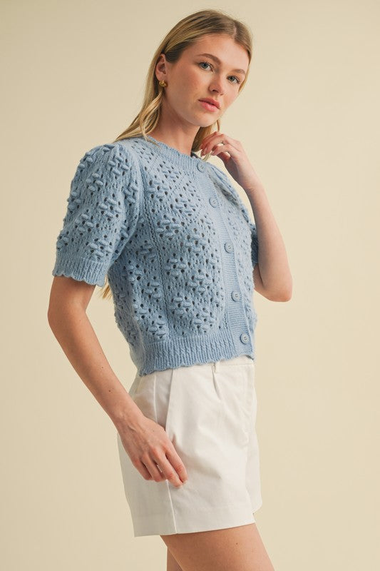 The Fiora Cropped Cardigan in Dusty Blue