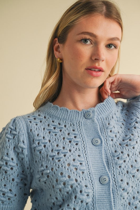 The Fiora Cropped Cardigan in Dusty Blue