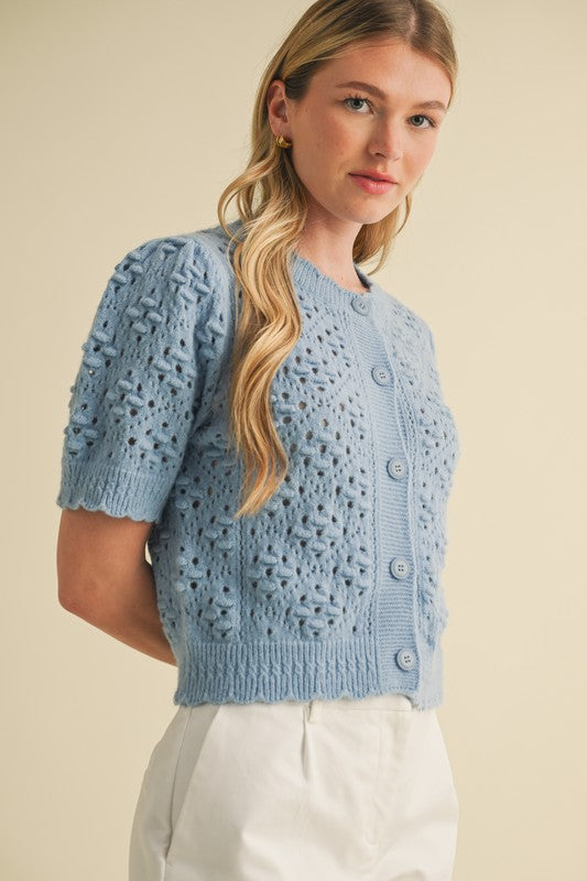 The Fiora Cropped Cardigan in Dusty Blue