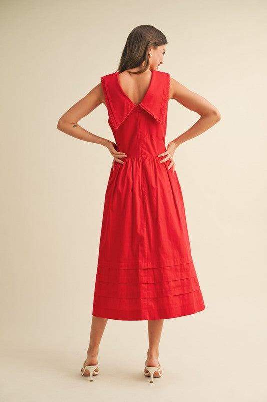 The Anwar Collared Midi Dress in Tomato Red