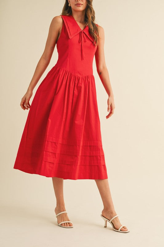 The Anwar Collared Midi Dress in Tomato Red