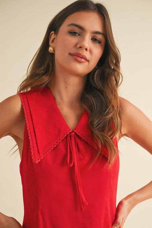 The Anwar Collared Midi Dress in Tomato Red