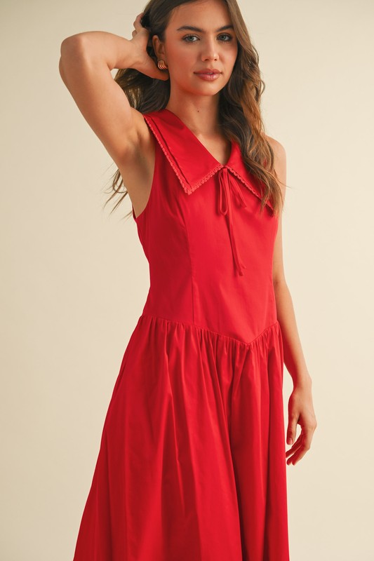 The Anwar Collared Midi Dress in Tomato Red