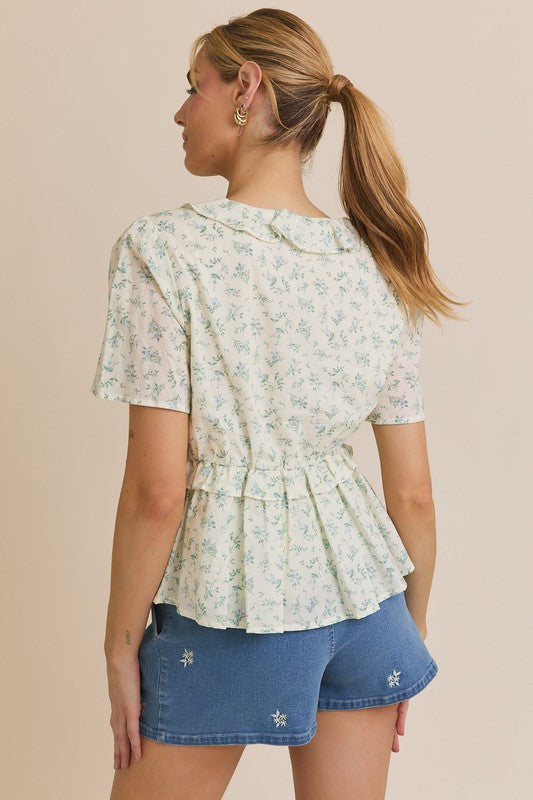 The June Top in Cream + Blue Floral