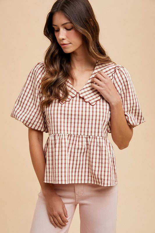 The Nola Gingham Top in Rust