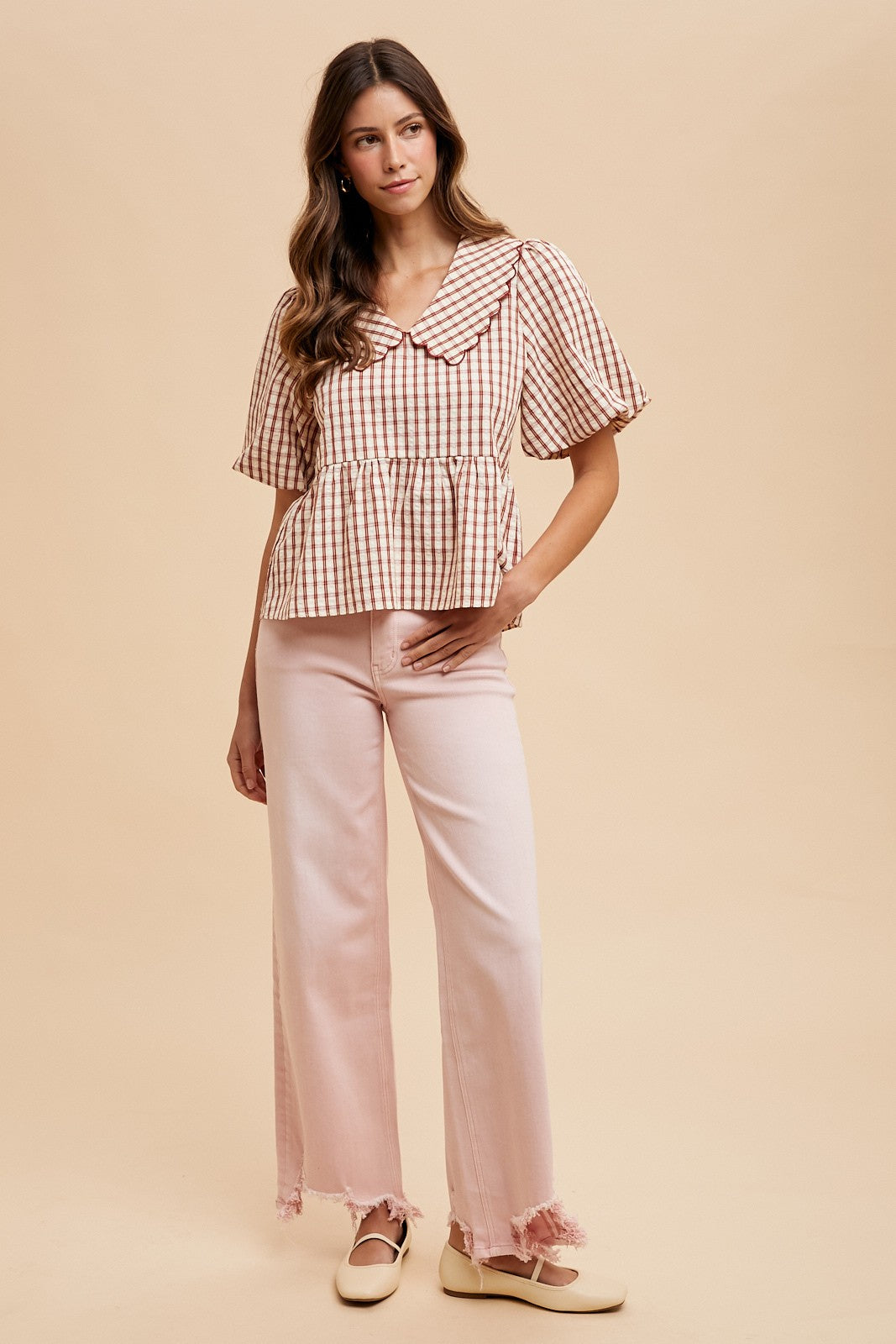 The Nola Gingham Top in Rust