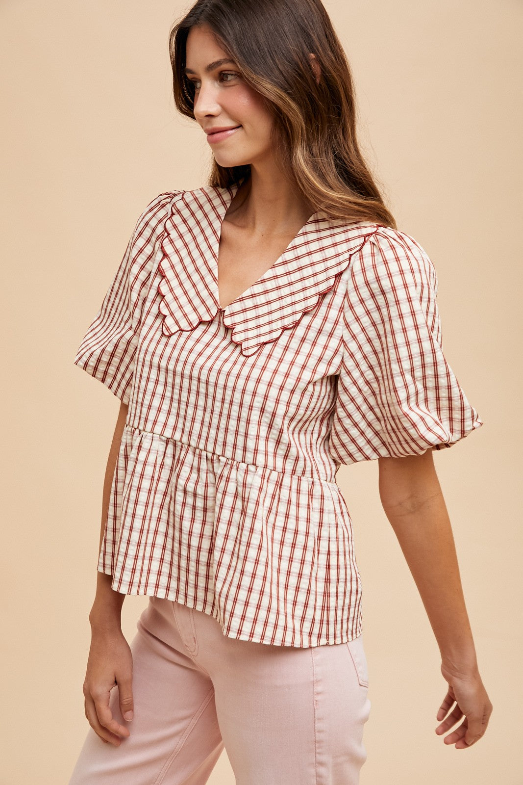 The Nola Gingham Top in Rust