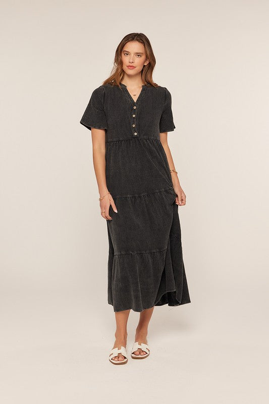 The Noor Washed Cotton Midi Dress in Black