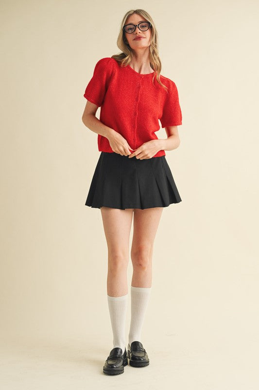 The Savine Button-Up Cardigan in Red