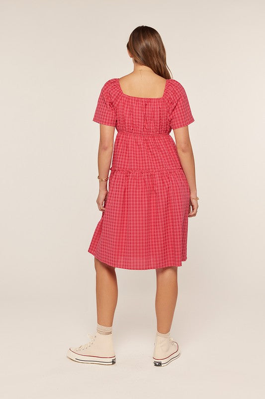The Rio Gingham Dress in Hot Pink