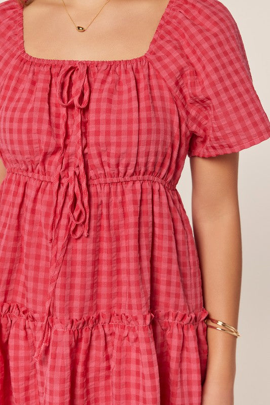 The Rio Gingham Dress in Hot Pink