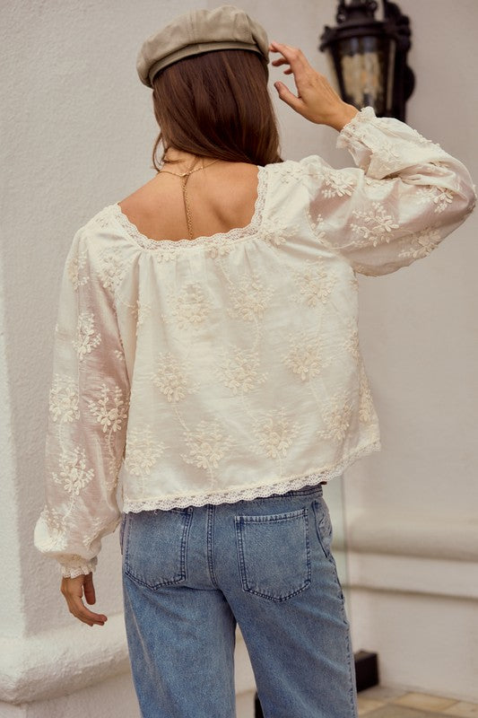 The Sylvie Lace Trim Blouse in Ivory