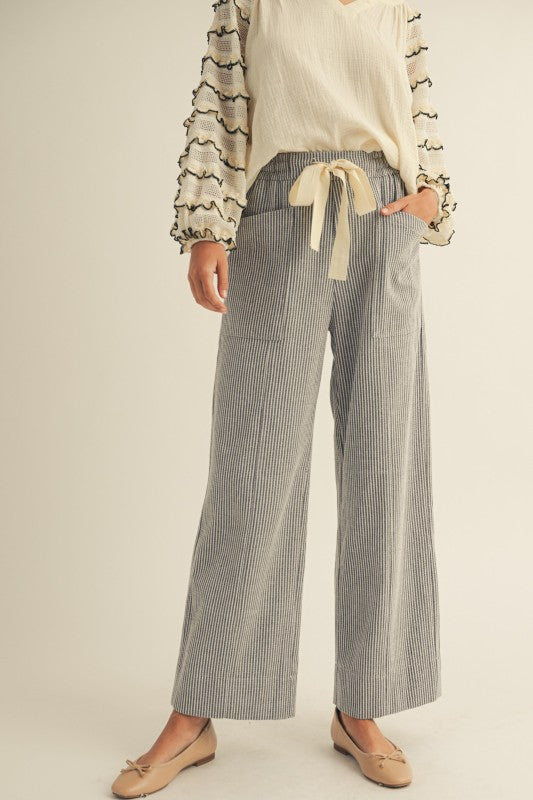 The Rafael Drawstring Pant in Gray Stripe