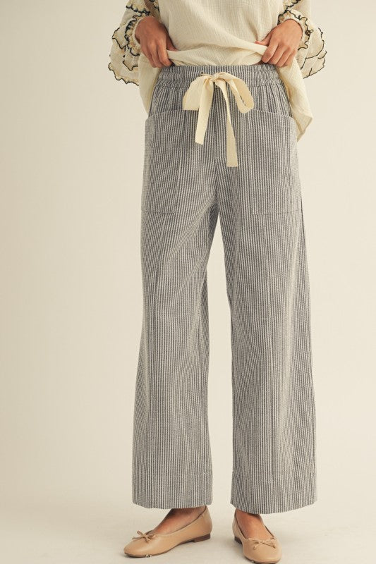 The Rafael Drawstring Pant in Gray Stripe