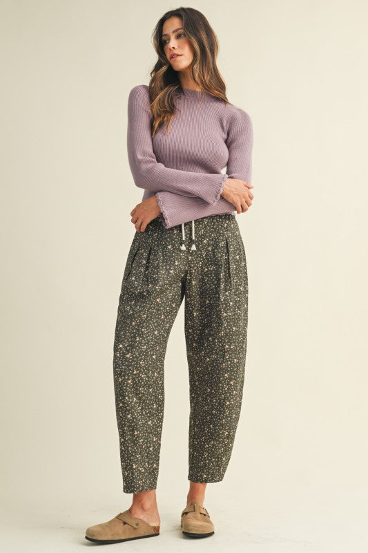 The Allora Ditsy Floral Barrel Pant in Deep Green