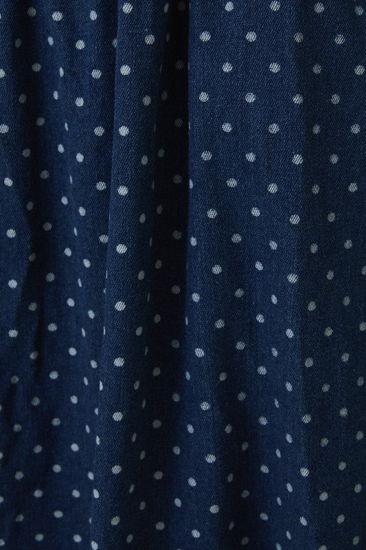 The Ivy Sleeveless Dress in Denim-Cream Dot