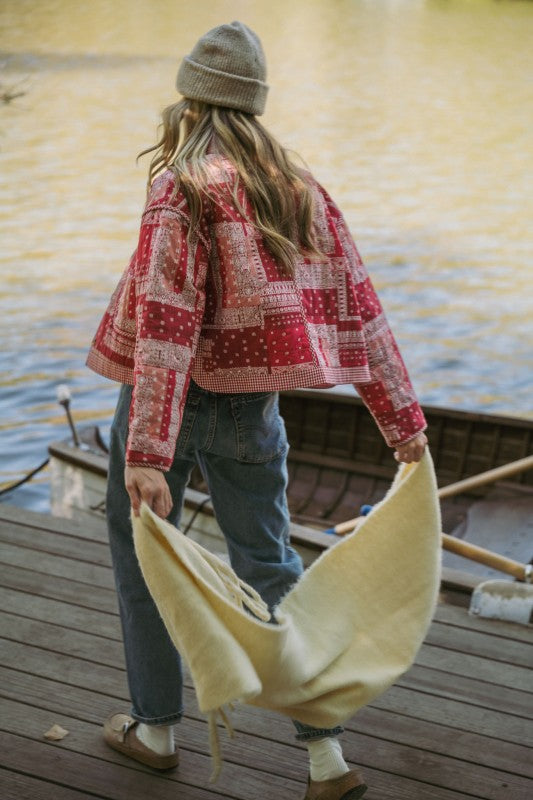 The Breena Bandana Patchwork Quilted Jacket in Red
