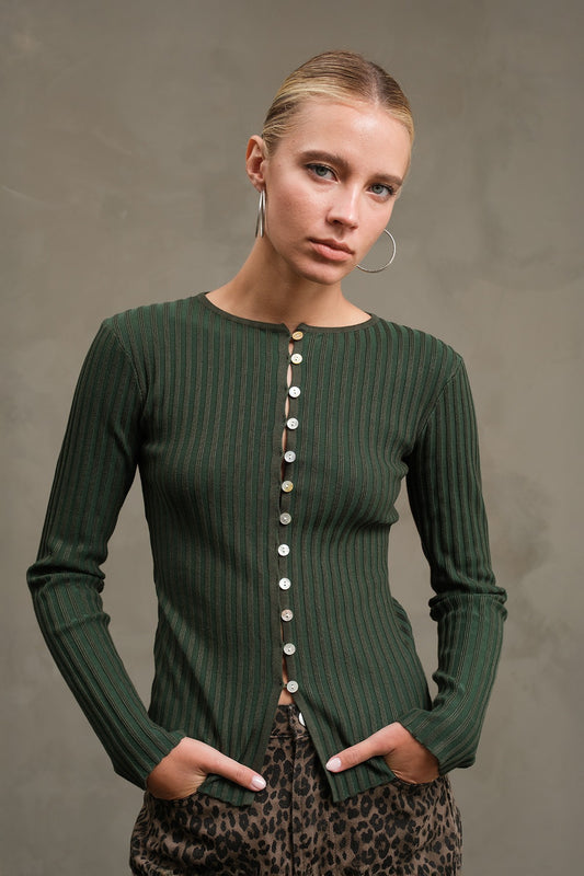 The Daphne Button - Down Top in Moss Green