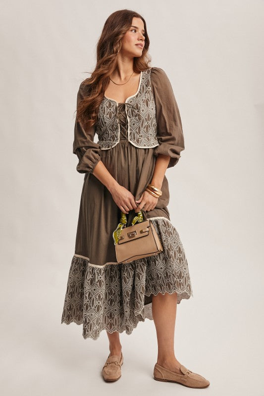 The Isolde Embroidered Dress in Olive