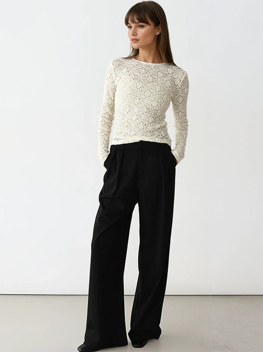 The Elise Floral Long Sleeve Top in Ivory