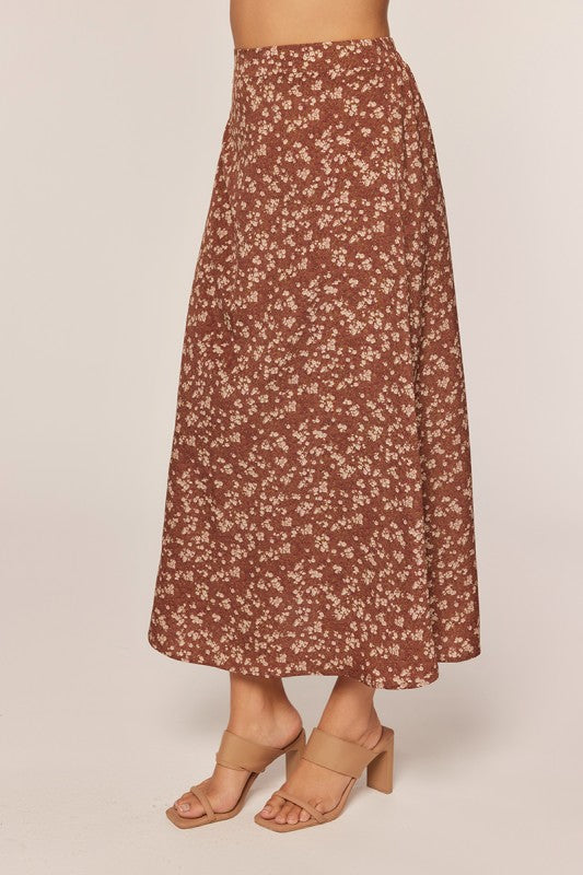 The Lyle Floral Skirt in Brown